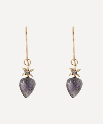 Acanthus Gold Diamond And Labradorite Puffy Heart Drop Earrings
