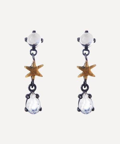 Acanthus Oxidised Silver And Gold Moonstone Star Drop Earrings