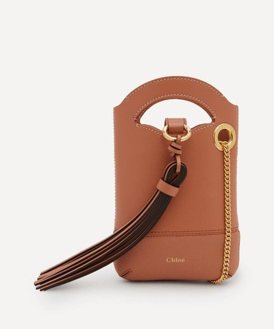 Chloé Walden Leather Phone Pouch In Muted Brown