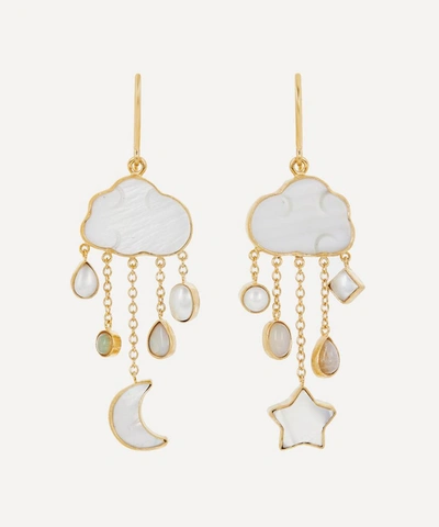 Grainne Morton Gold-plated Cloud And Rain Asymmetric Multi-stone Chain Drop Earrings In White