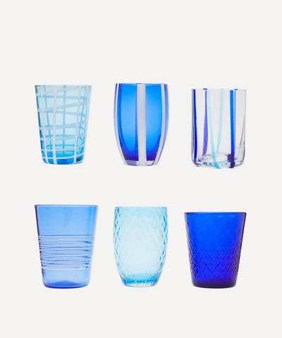 Zafferano Melting Pot Assorted Glasses Set Of 6 In Aquamarine Blue