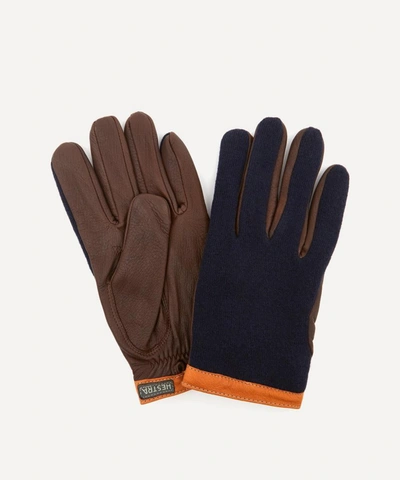 Hestra Gloves Tricot Deerskin Wool Gloves In Navy/chocolate