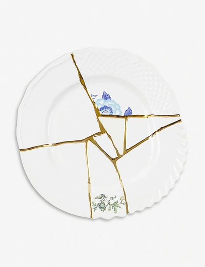 Seletti Kintsugi N3 Porcelain And 24ct Gold Dinner Plate 27cm In Weiss