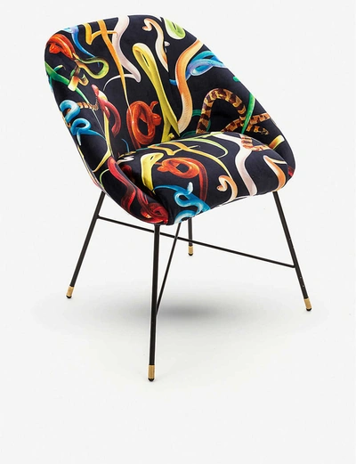 Seletti Wears Toiletpaper Snake-print Velvet Chair 50cm X 60cm