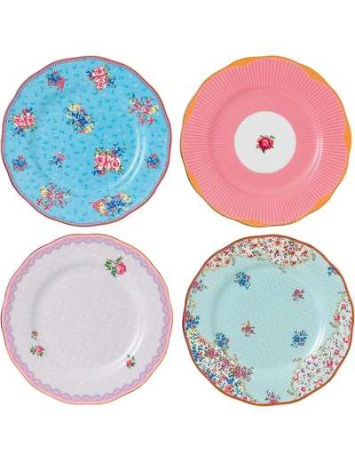 Royal Albert Candy Set Of Four Tea Plates 20cm In Pink, Blue And Green