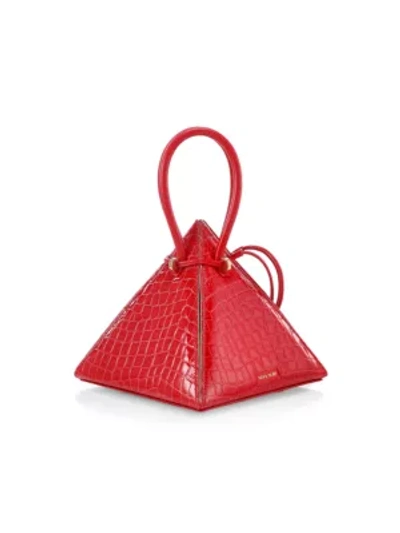 Nita Suri Women's Lia Croc-embossed Leather Pyramid Top Handle Bag In Red
