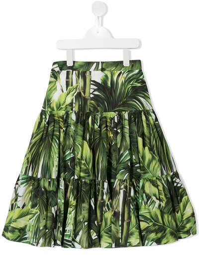 Dolce & Gabbana Kids' Palm Print Tiered Skirt In Green