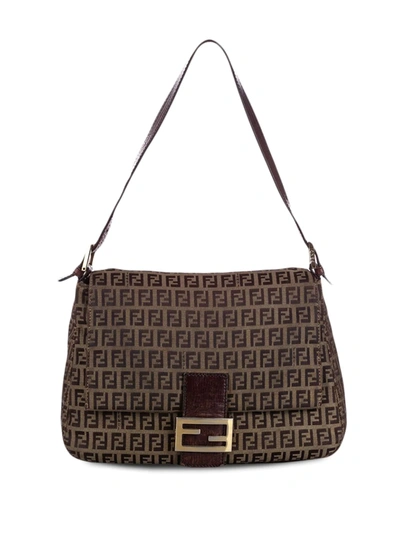 Pre-owned Fendi Zucchino Mamma Forever Shoulder Bag In Brown