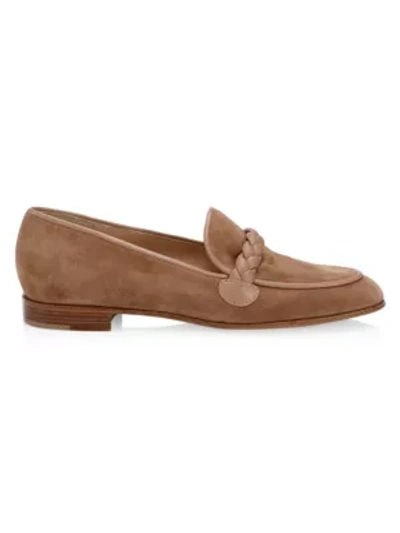 Gianvito Rossi Braided Suede Loafers In Praline