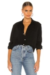 Frank & Eileen Barry Long-sleeve Button-down Frayed-hem Shirt In Black