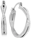 Essentials Crystal Small Crossover Hoop Earrings, 0.95" In Silver Plate Or Gold Plate In Silver