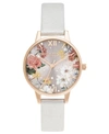 OLIVIA BURTON WOMEN'S SPARKLE FLORAL SHIMMER PEARL LEATHER STRAP WATCH 30MM