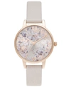 OLIVIA BURTON WOMEN'S ABSTRACT FLORALS PEARL PINK LEATHER STRAP WATCH 30MM
