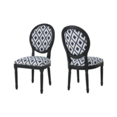Noble House Hiro Chevron Dining Chairs (set Of 2) In Navy Blue