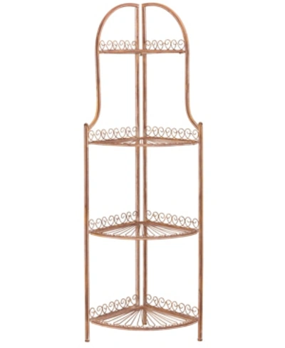 Safavieh Abarrane Wrought Iron 4 Tier Outdoor Corner Shelf In Orange