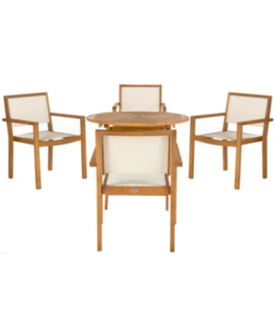 Safavieh Chante Round Table 5-piece Indoor/outdoor Dining Set In Teak