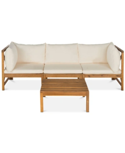 Safavieh Pieter 4-pc. Outdoor Sectional With Coffee Table In Teak Brown,beige