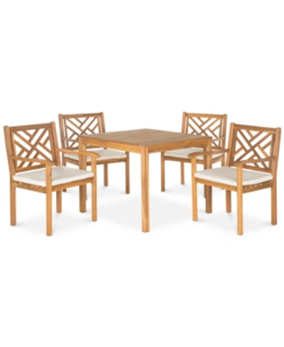 Safavieh Del Outdoor Mar 5 Pc Dining Set In Teak Brown/beige