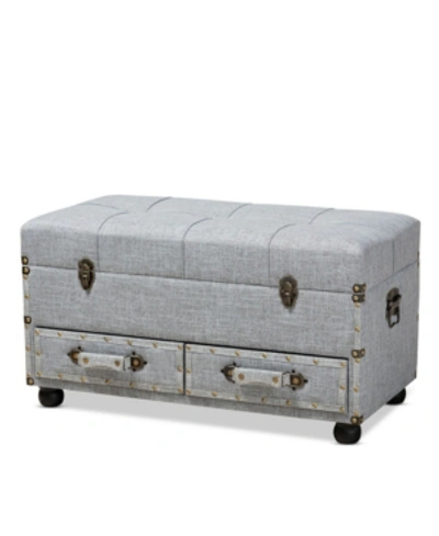 Furniture Flynn Modern Transitional Upholstered 2 Drawer Storage Trunk Ottoman In Gray