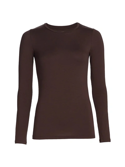 Majestic Soft Touch Flat-edge Long-sleeve Crewneck Top In Coffee