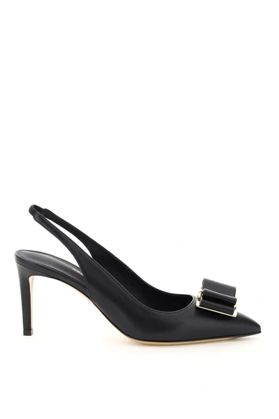 Ferragamo Zahir 70 Matte Leather Slingback Pumps In Black