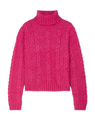 Versace Cropped Metallic Cable-knit Turtleneck Sweater In Fuchsia
