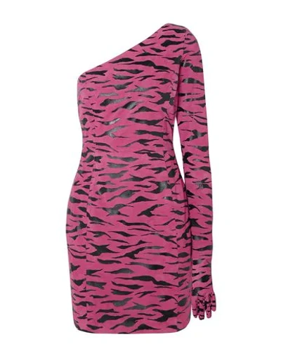 Moschino One-shoulder Tiger-print Suede Mini Dress In Fuchsia