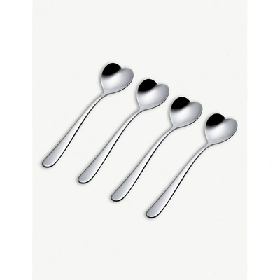 Alessi Heart Stainless Steel Tea Spoons Set Of Four In Silver