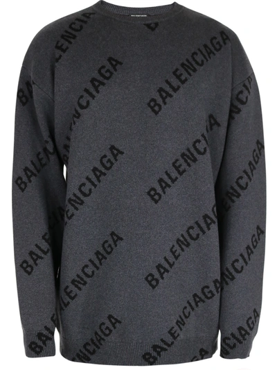 Balenciaga Ribbed Logo Sweatshirt In Grey