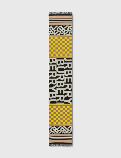 Burberry Text Checkerboard Football Scarf In Yellow