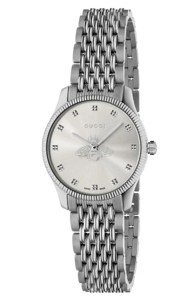 Gucci Women's Swiss G-timeless Stainless Steel Slim Bracelet Watch 29mm In Silver