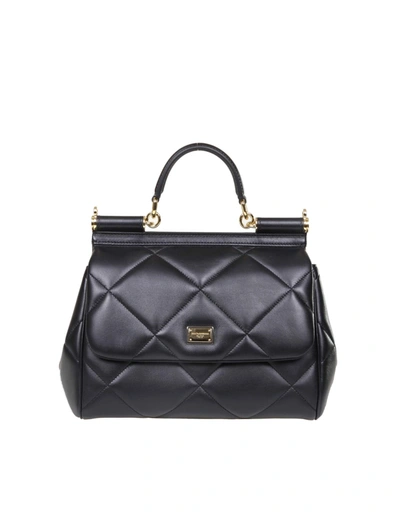 Dolce & Gabbana Medium Sicily Bag In Matelassé Calfskin Colour Black