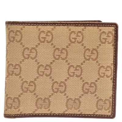 Pre-owned Gucci Beige/brown Gg Canvas And Leather Bi-fold Wallet