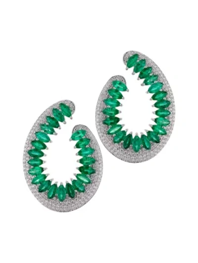 Hueb Women's Mirage 18k White Gold, Diamond & Emerald Front-facing Hoop Earrings In White/green