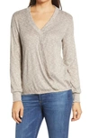 Bobeau Cozy Surplice Top In H Oatmeal