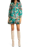 ALICE AND OLIVIA MERRILEE FLORAL LONG SLEEVE TIE NECK MINIDRESS,CC009P23502
