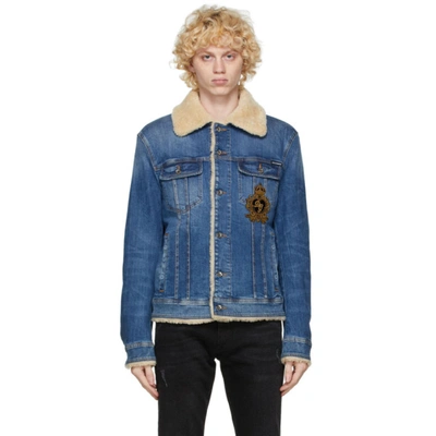 Dolce & Gabbana Dolce And Gabbana Blue Denim Shearling Jacket In S9001 Denim