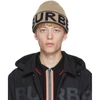 BURBERRY BURBERRY TAN CASHMERE LOGO BEANIE