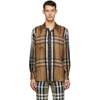 Burberry Classic Fit Check Silk Twill Reconstructed Shirt In Birch Brown