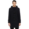 BURBERRY BURBERRY NAVY WOOL CHECK-LINED DUFFLE COAT