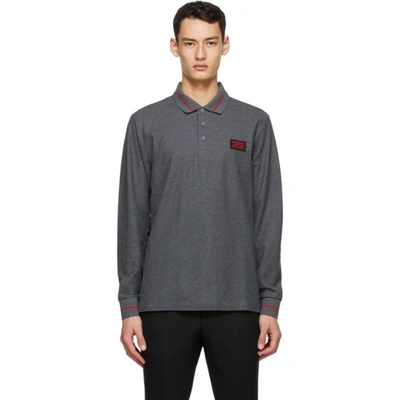 Burberry Grey Piqué Logo Long Sleeve Polo In M Gry Melan