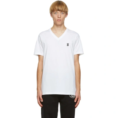 Burberry Marlet - Monogram Motif Cotton V-neck T-shirt In White