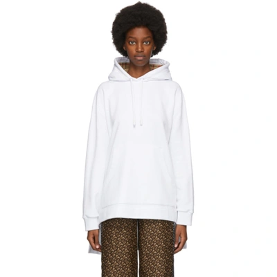 Burberry White Oversized Aurore Hoodie In White,beige,black