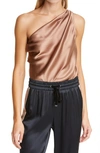 CAMI NYC THE DARBY ONE SHOULER SILK BODYSUIT,THE DARBY CAPPUCCINO