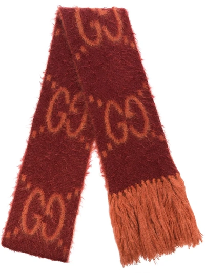 Gucci Red And Orange Gg Logo Intarsia Scarf