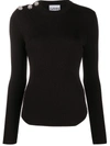 GANNI CRYSTAL-BUTTON RIBBED JUMPER