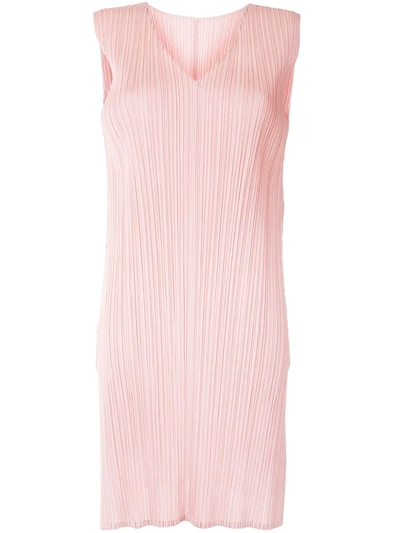 Issey Miyake Pleated Shift Dress In Pink