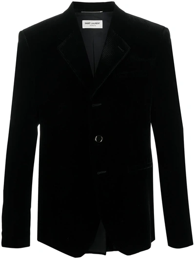 Saint Laurent Single-breasted Ribbed Blazer In Black