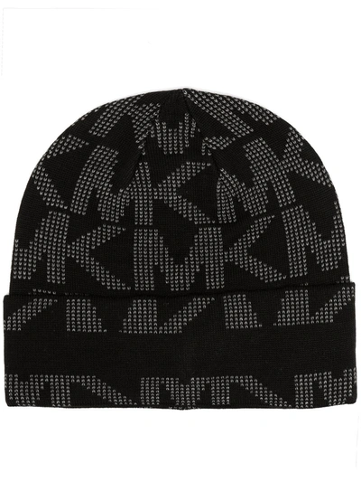 Michael Kors Fine-knit Monogram Logo Beanie In Black