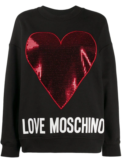 Love Moschino Metallic-heart Sweatshirt In Black